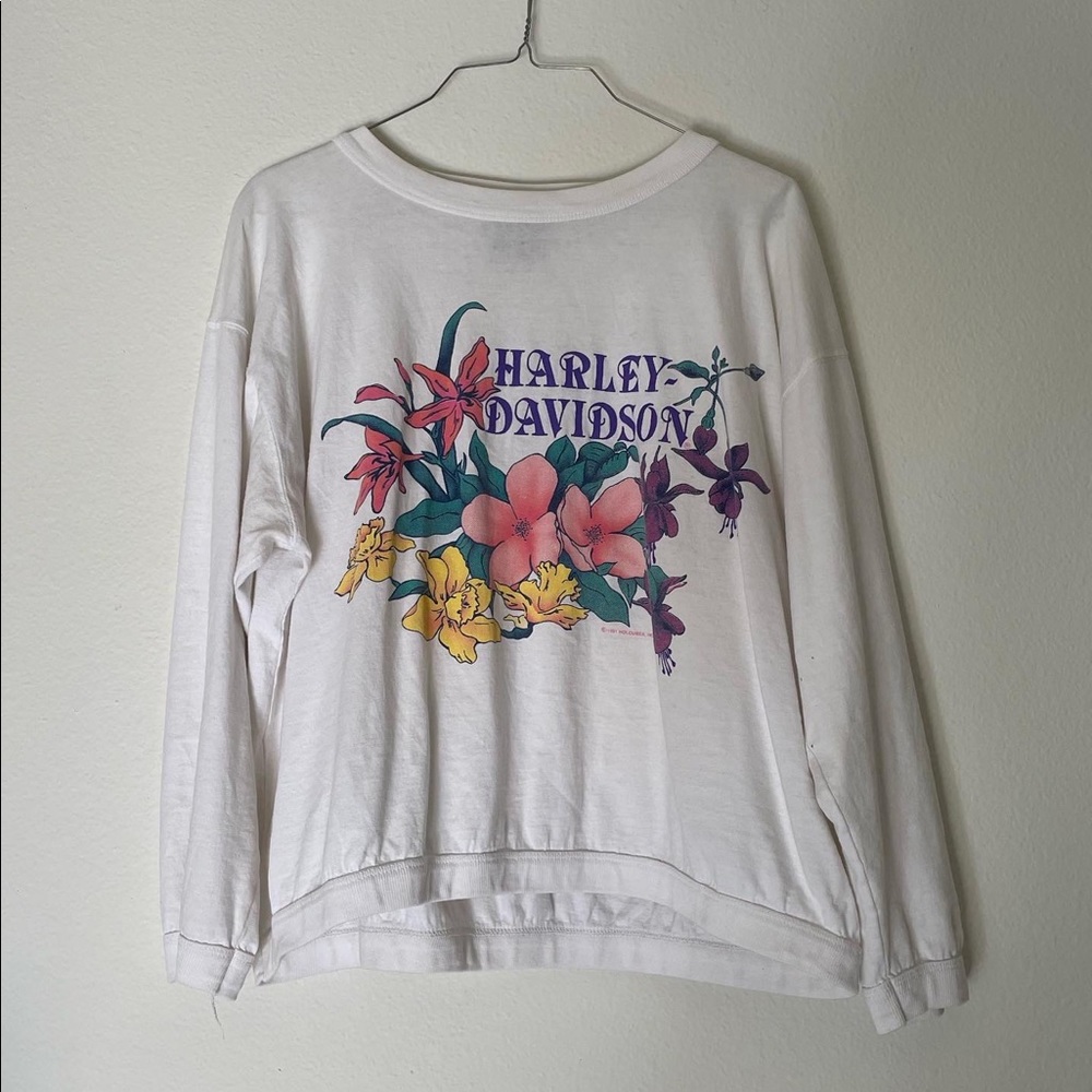 Vintage Harley Davidson Floral Long Sleeve T Shirt